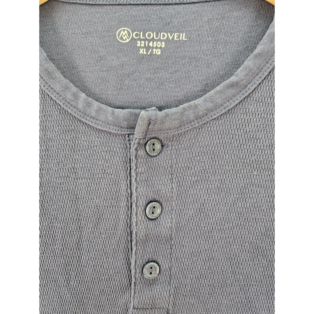 Cloudveil Men's Long-sleeve Waffle-knit Henley Shirt Dark Blue 3-button Placket - Picture 3 of 10